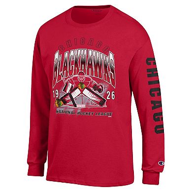 Men's Champion Red Chicago Blackhawks Long Sleeve Jersey T-Shirt