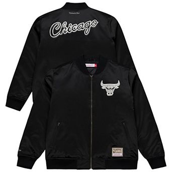 Men's Mitchell & Ness Black Chicago Bulls Chrome Satin Bomber Full-Zip Jacket