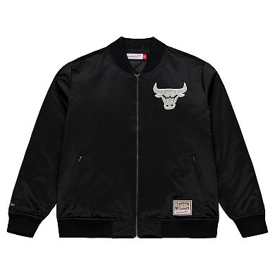 Men's Mitchell & Ness Black Chicago Bulls Chrome Satin Bomber Full-Zip Jacket