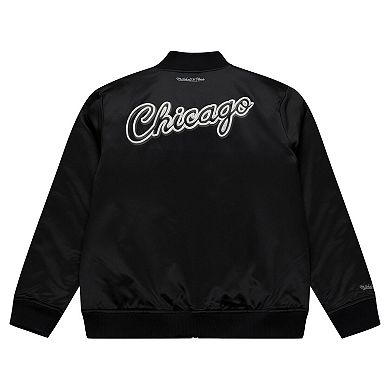 Men's Mitchell & Ness Black Chicago Bulls Chrome Satin Bomber Full-Zip Jacket