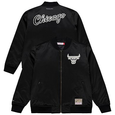 Men's Mitchell & Ness Black Chicago Bulls Chrome Satin Bomber Full-Zip Jacket