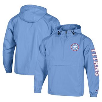 Men's Champion Light Blue Tennessee Titans Packable Hooded Windbreaker Half-Zip Jacket