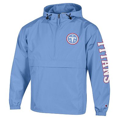 Men's Champion Light Blue Tennessee Titans Packable Hooded Windbreaker Half-Zip Jacket