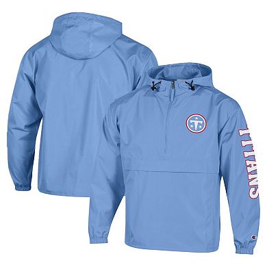 Men's Champion Light Blue Tennessee Titans Packable Hooded Windbreaker Half-Zip Jacket