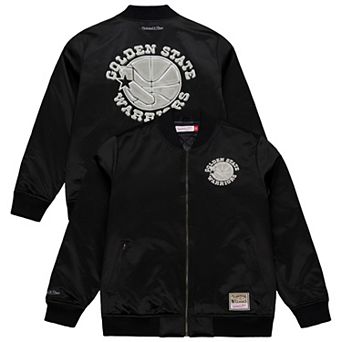 Men's Mitchell & Ness Black Golden State Warriors Chrome Satin Bomber Full-Zip Jacket