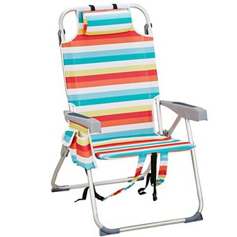 Heavy Duty Oxford Beach Chair, 25x28x39 in Adjustable chairs with Cooler Pouch 220 lb Capacity