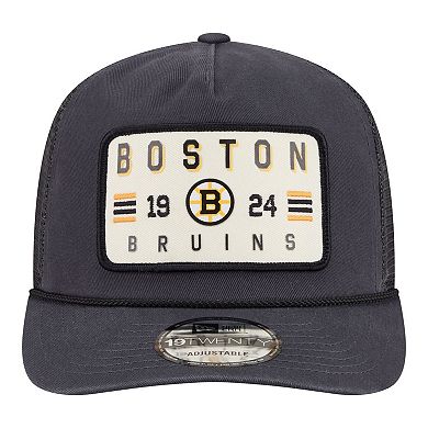 Men's New Era Charcoal Boston Bruins Washed Patch 19TWENTY Trucker Adjustable Hat