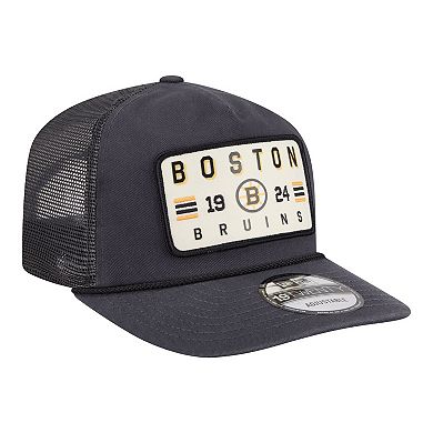 Men's New Era Charcoal Boston Bruins Washed Patch 19TWENTY Trucker Adjustable Hat