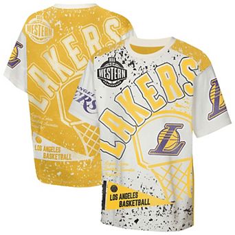 Youth Outerstuff Cream Los Angeles Lakers Top Player All-Over-Print T-Shirt