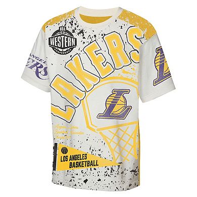 Youth Outerstuff Cream Los Angeles Lakers Top Player All-Over-Print T-Shirt