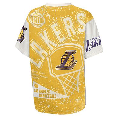 Youth Outerstuff Cream Los Angeles Lakers Top Player All-Over-Print T-Shirt