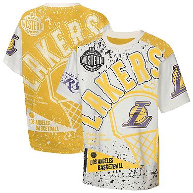 Youth Outerstuff Cream Los Angeles Lakers Top Player All-Over-Print T-Shirt