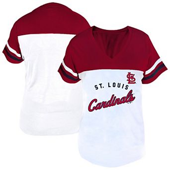 Women's Profile White/Red St. Louis Cardinals Plus Size Two-Stripe V-Neck T-Shirt