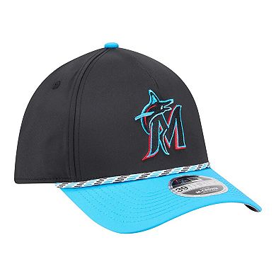 Men's New Era Black/Blue Miami Marlins Rope M-Crown A-Frame 39THIRTY Flex Hat