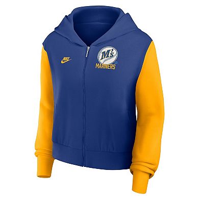 Women's Nike Royal/Gold Seattle Mariners Cooperstown Collection Cropped Full-Zip Hoodie