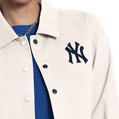 Women's Starter Cream New York Yankees Cooperstown First Down Full-Snap Coaches Jacket