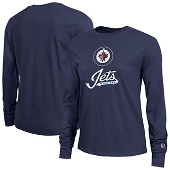 Women's Champion Navy Winnipeg Jets Wordmark Lockup Long Sleeve T-Shirt