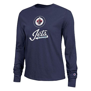 Women's Champion Navy Winnipeg Jets Wordmark Lockup Long Sleeve T-Shirt