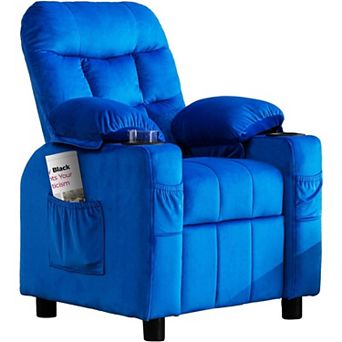 Toddlers Kids Recliner Chair with Cup Holder, Ergonomic Adjustable Velvet Lounge Chair with Footrest
