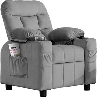 Toddlers Kids Recliner Chair with Cup Holder, Ergonomic Adjustable Velvet Lounge Chair with Footrest