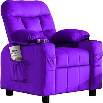 Toddlers Kids Recliner Chair with Cup Holder, Ergonomic Adjustable Velvet Lounge Chair with Footrest