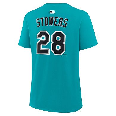 Women's Nike Kyle Stowers Teal Miami Marlins Name & Number T-Shirt