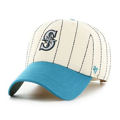 Men's '47 x Rawlings Natural/Teal Seattle Mariners Pinstripe Clean Up Adjustable Hat