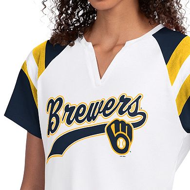 Women's Starter White Milwaukee Brewers Game On Notch Neck Raglan T-Shirt