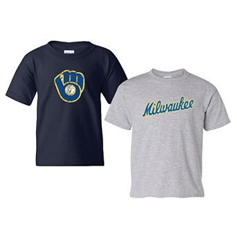 Youth Soft as a Grape Navy/Gray Milwaukee Brewers Cooperstown 2-Pack T-Shirt Set