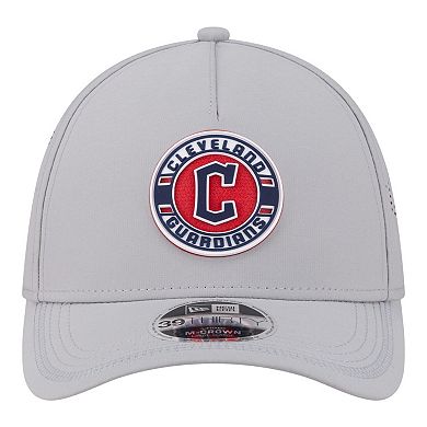 Men's New Era Gray Cleveland Guardians Patch 39THIRTY A-Frame M-Crown Perforated Flex Hat