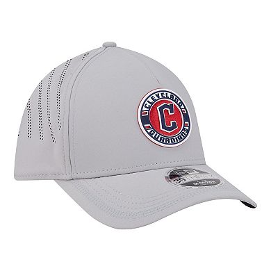 Men's New Era Gray Cleveland Guardians Patch 39THIRTY A-Frame M-Crown Perforated Flex Hat