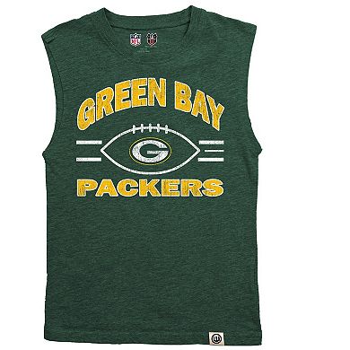 Youth Wes & Willy Heather Green Green Bay Packers Muscle Tank Top