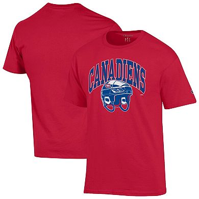 Men's Champion Red Montreal Canadiens Helmet T-Shirt