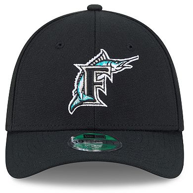 Men's New Era Black Florida Marlins Player Replica 39THIRTY M-Crown Flex Hat