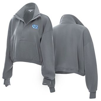 Women's ZooZatz Gray North Carolina Tar Heels Cropped Powerhouse Half-Snap Sweatshirt
