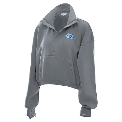 Women's ZooZatz Gray North Carolina Tar Heels Cropped Powerhouse Half-Snap Sweatshirt