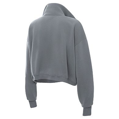 Women's ZooZatz Gray North Carolina Tar Heels Cropped Powerhouse Half-Snap Sweatshirt
