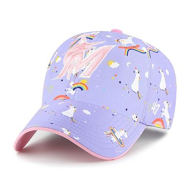 Girls Youth '47 Lavender Miami Marlins Unicorn Clean Up Adjustable Hat