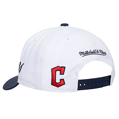 Unisex Mitchell & Ness White/Navy Cleveland Guardians XL Script Pro Crown Adjustable Hat