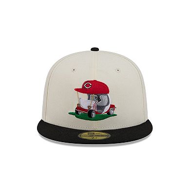 Men's New Era Cream/Black Cincinnati Reds Bullpen Cart 59FIFTY Fitted Hat