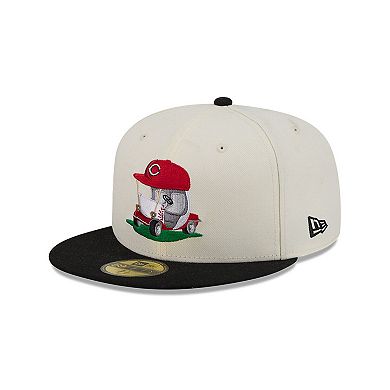 Men's New Era Cream/Black Cincinnati Reds Bullpen Cart 59FIFTY Fitted Hat