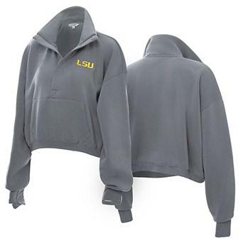 Women's ZooZatz Gray LSU Tigers Cropped Powerhouse Half-Snap Sweatshirt