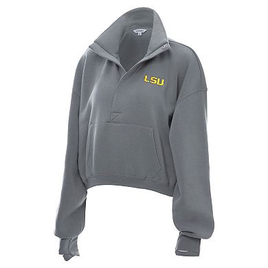 Women's ZooZatz Gray LSU Tigers Cropped Powerhouse Half-Snap Sweatshirt