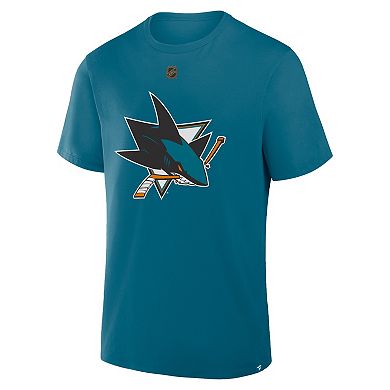 Men's Fanatics Macklin Celebrini Teal San Jose Sharks Authentic Stack Name & Number T-Shirt