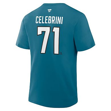 Men's Fanatics Macklin Celebrini Teal San Jose Sharks Authentic Stack Name & Number T-Shirt