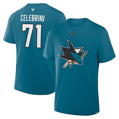 Men's Fanatics Macklin Celebrini Teal San Jose Sharks Authentic Stack Name & Number T-Shirt