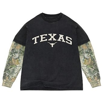 Men's Uscape Apparel Black/Camo Texas Longhorns Back Bay Twofer Heavyweight Long Sleeve T-Shirt