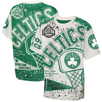Youth Outerstuff Cream Boston Celtics Top Player All-Over-Print T-Shirt