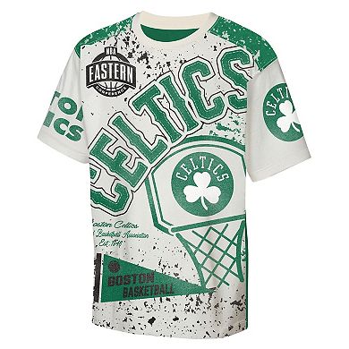 Youth Outerstuff Cream Boston Celtics Top Player All-Over-Print T-Shirt