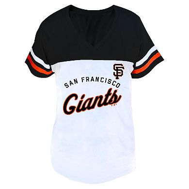 Women's Profile White/Black San Francisco Giants Plus Size Two-Stripe V-Neck T-Shirt
